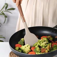 10-Piece Ergonomic Silicone Kitchen Utensil Set with Wooden Handles and Copper Hardware