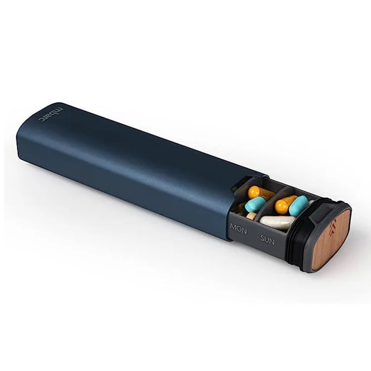 7-Day Pill Box - Sleek Aluminum & Wood Pill Organizer for Vitamins & Medicine
