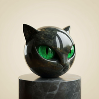 Black Cat Head Sculpture with Hypnotic Eyes