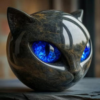Black Cat Head Sculpture with Hypnotic Eyes