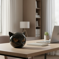 Black Cat Head Sculpture with Hypnotic Eyes