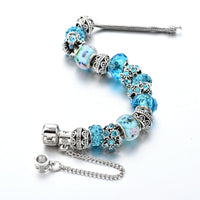 Ocean Blue Crystal Bead Charm Bracelet
