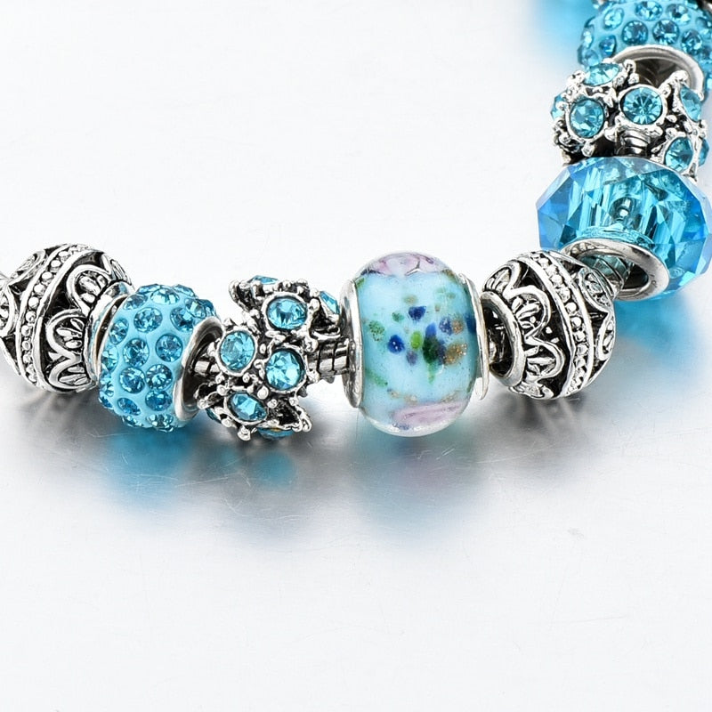 Ocean Blue Crystal Bead Charm Bracelet
