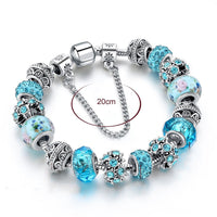 Ocean Blue Crystal Bead Charm Bracelet