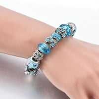 Ocean Blue Crystal Bead Charm Bracelet
