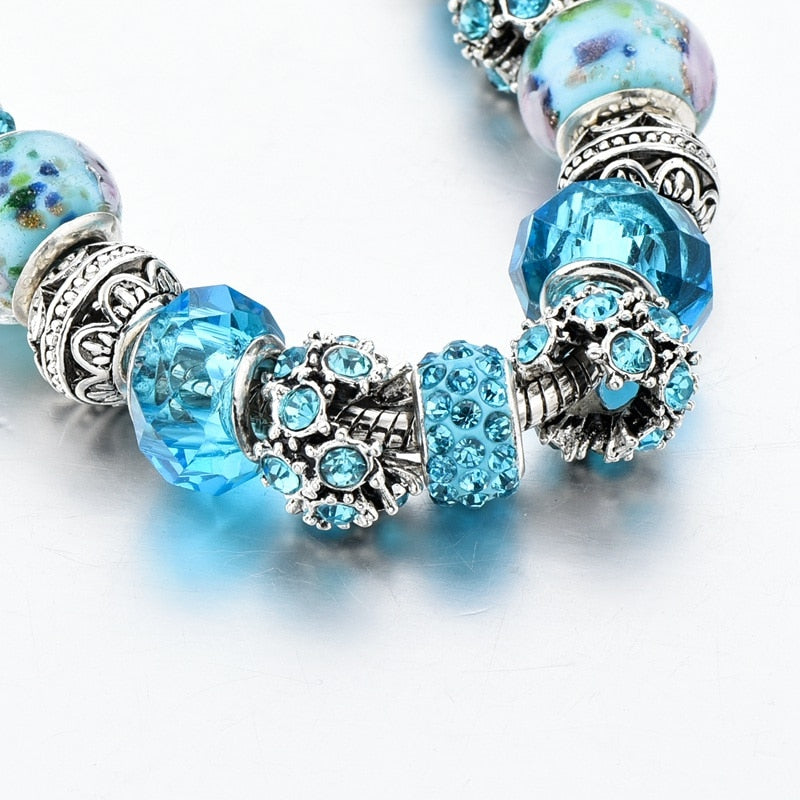 Ocean Blue Crystal Bead Charm Bracelet