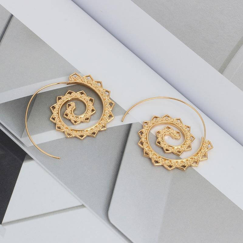 Swirling Sun Ethnic Hoop Earrings