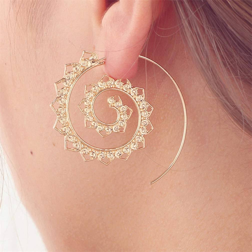 Swirling Sun Ethnic Hoop Earrings
