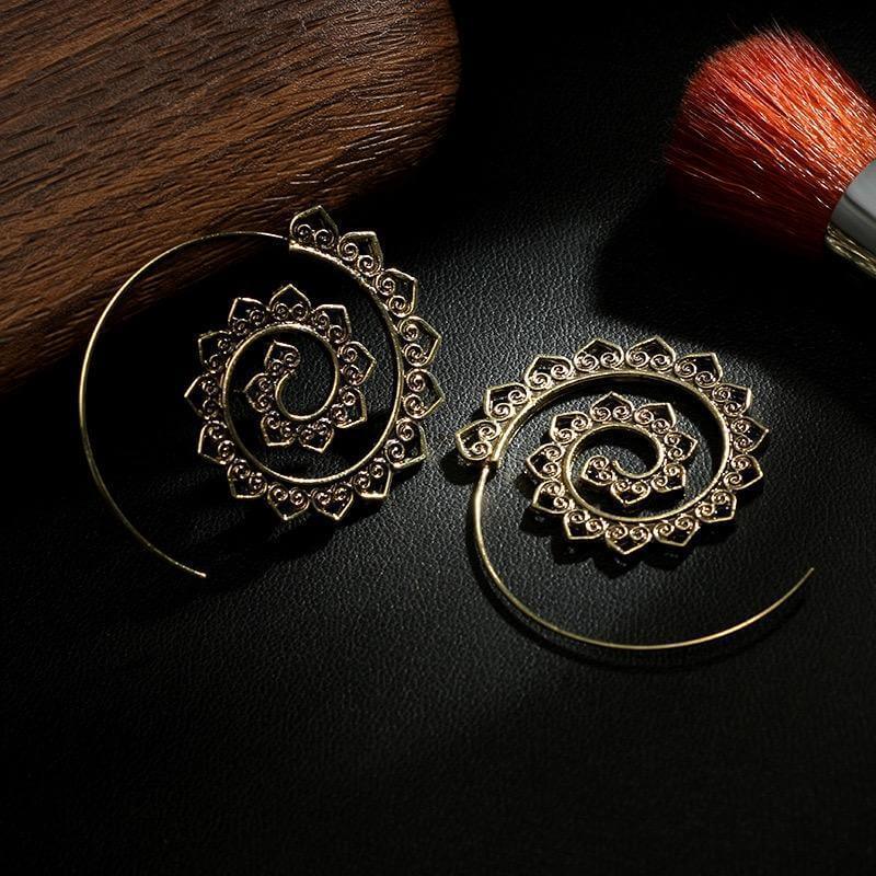 Swirling Sun Ethnic Hoop Earrings