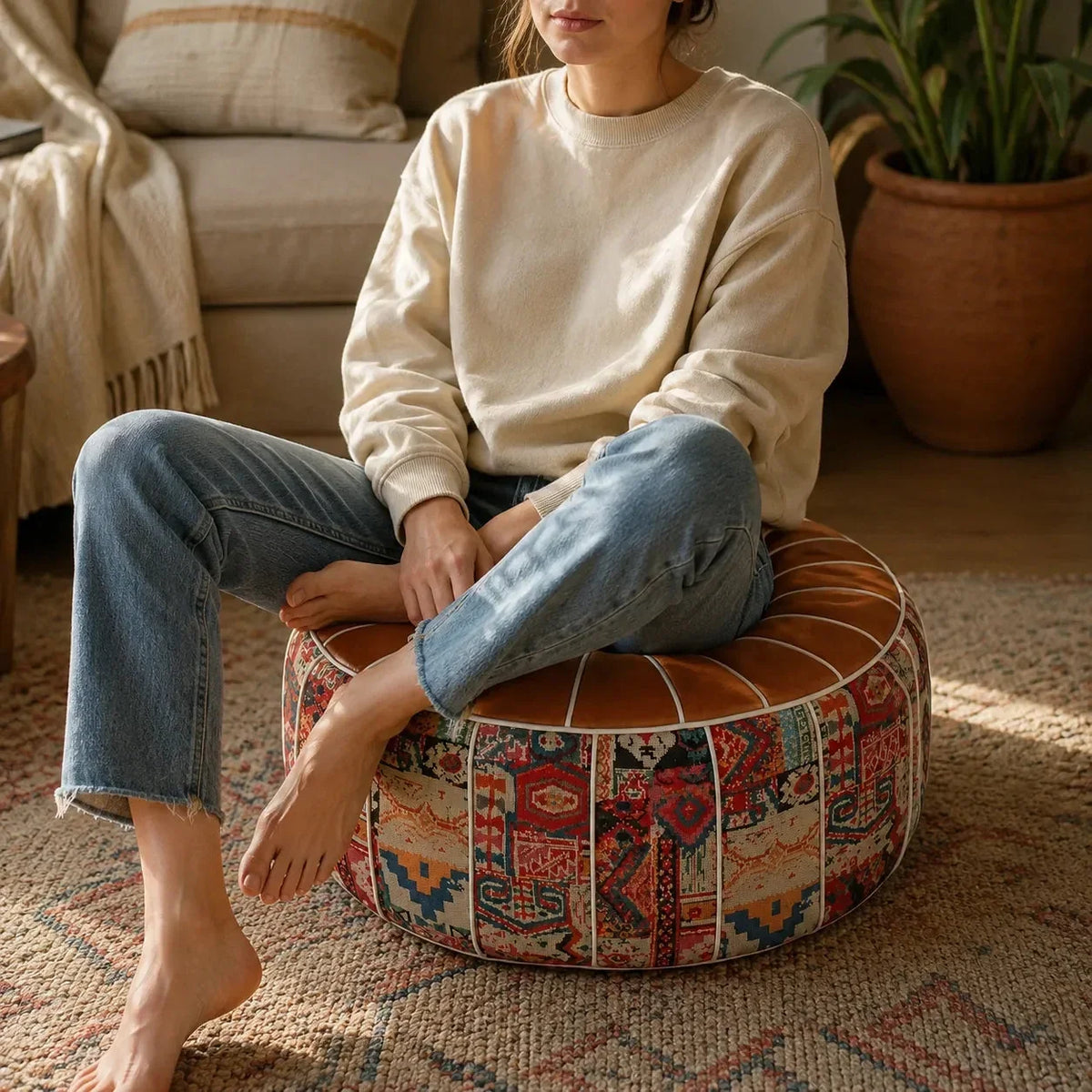 Bohemian Storage Ottoman Pouf with Hidden Compartment