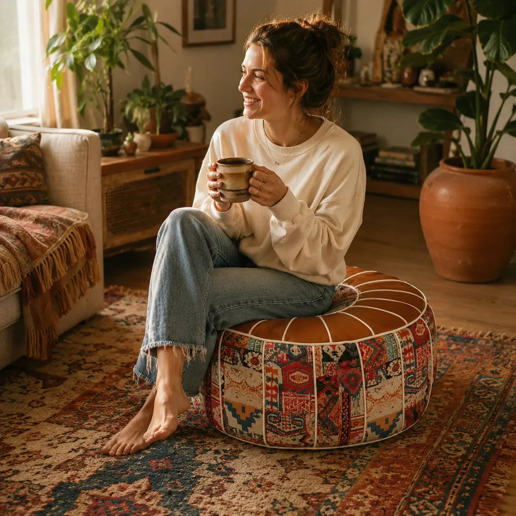 Bohemian Storage Ottoman Pouf with Hidden Compartment