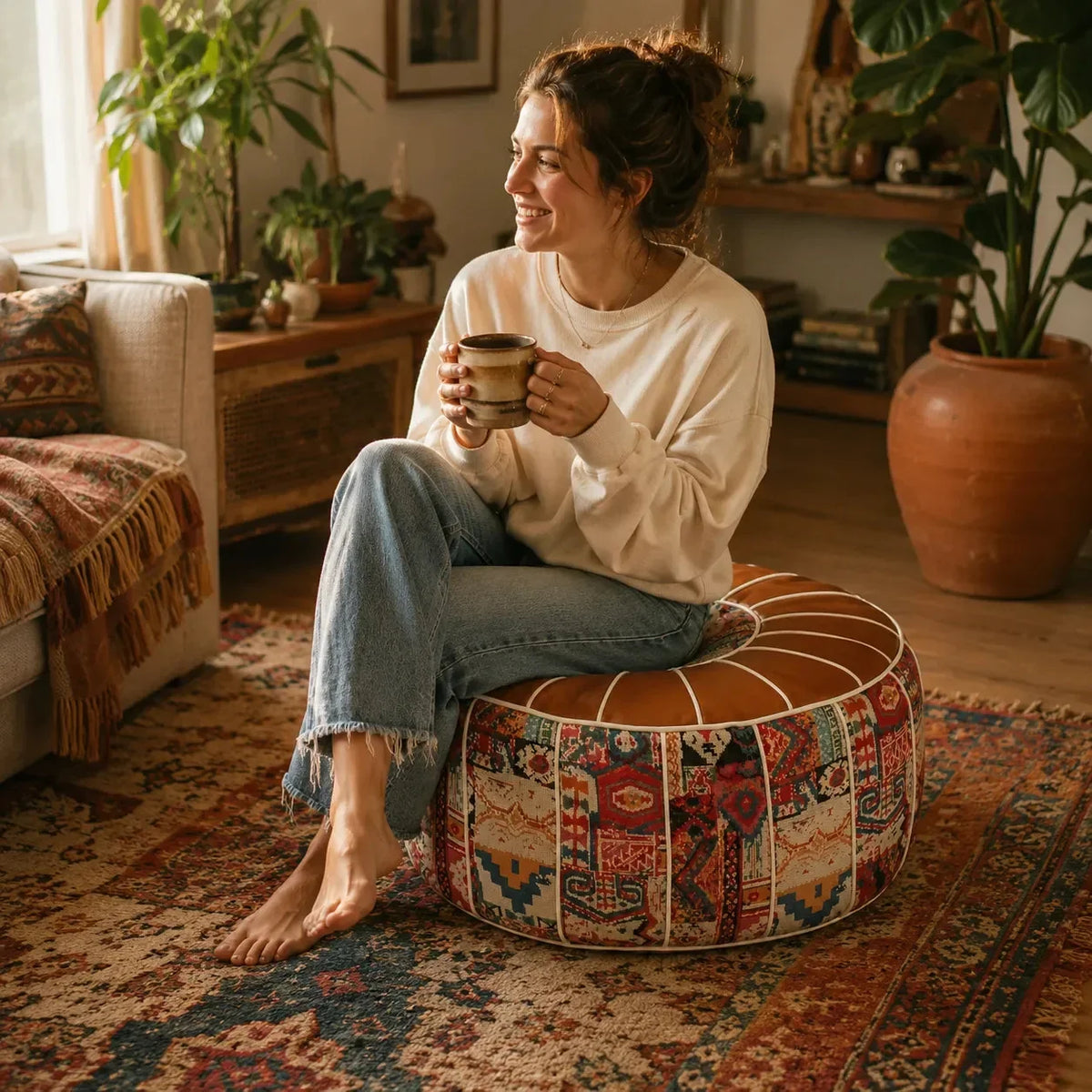 Bohemian Storage Ottoman Pouf with Hidden Compartment
