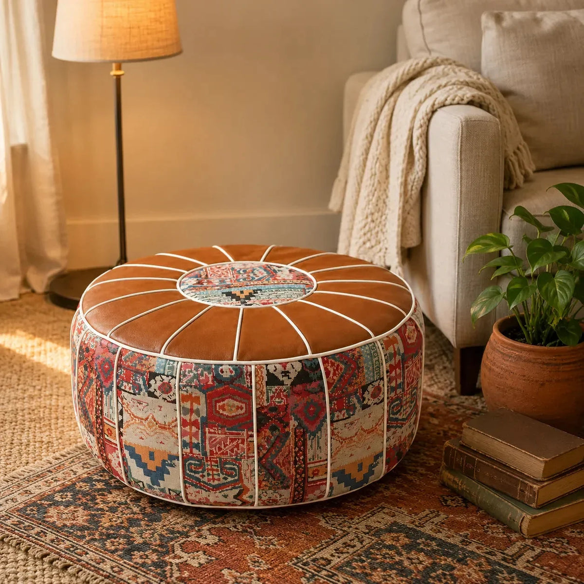 Bohemian Storage Ottoman Pouf with Hidden Compartment