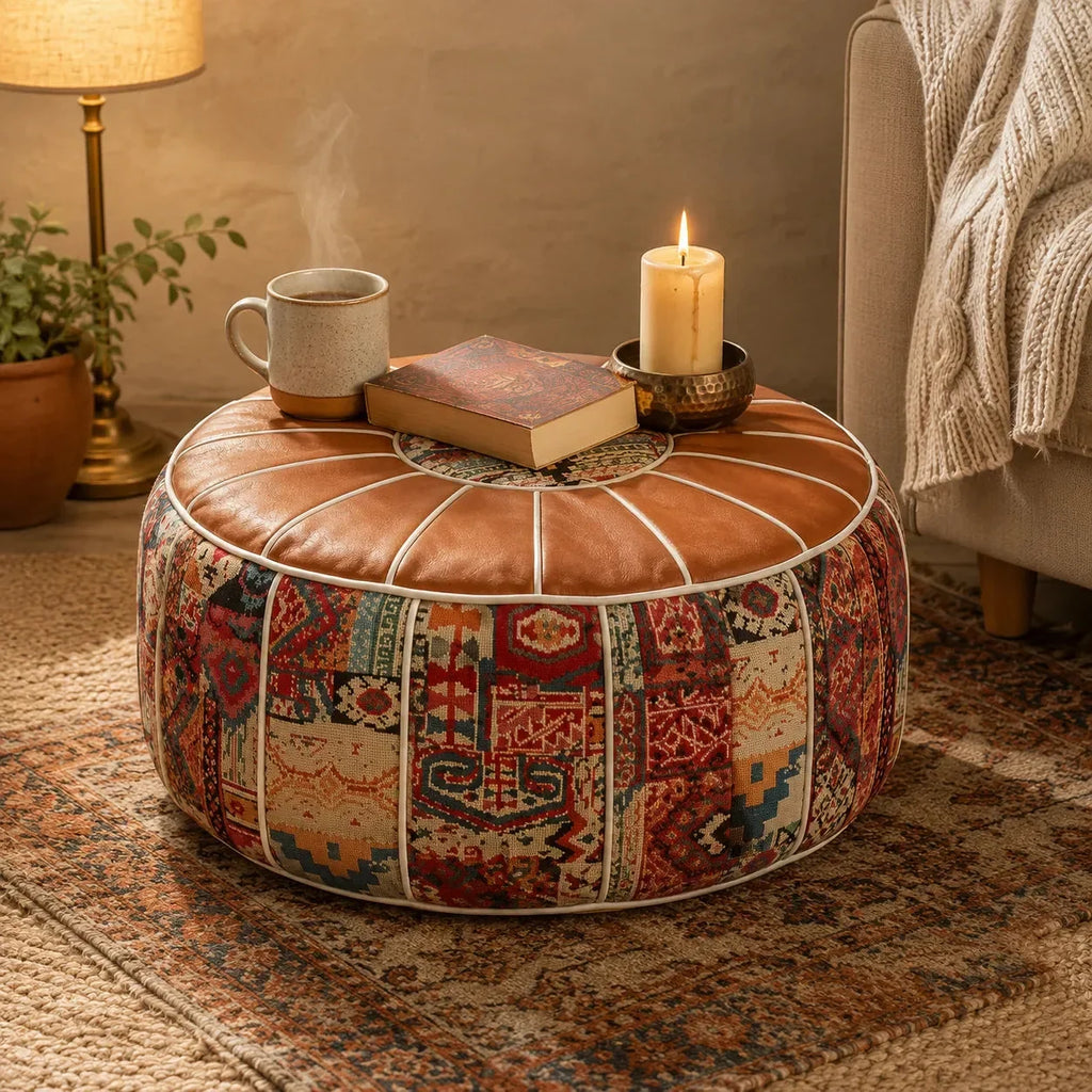 Bohemian Storage Ottoman Pouf with Hidden Compartment