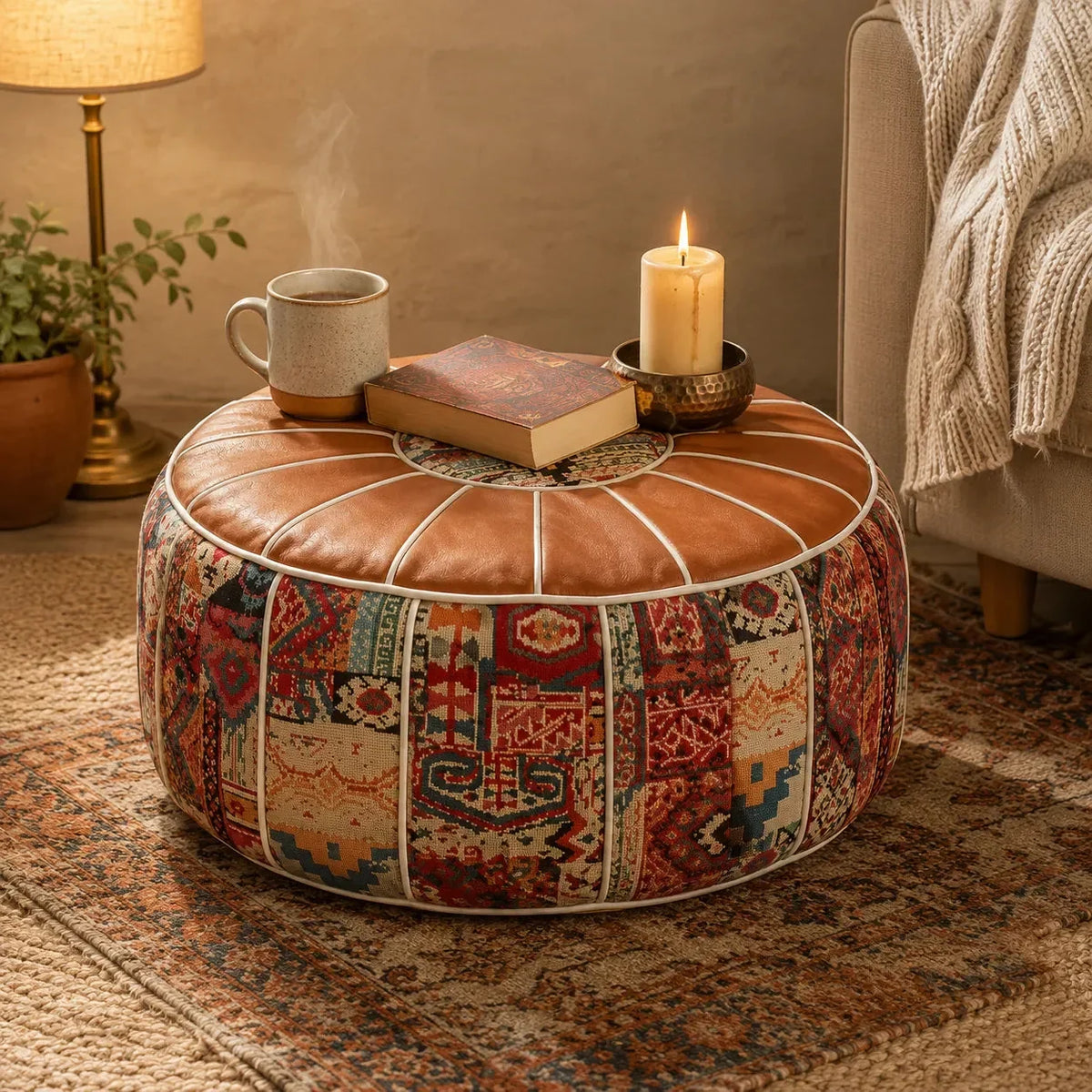 Bohemian Storage Ottoman Pouf with Hidden Compartment