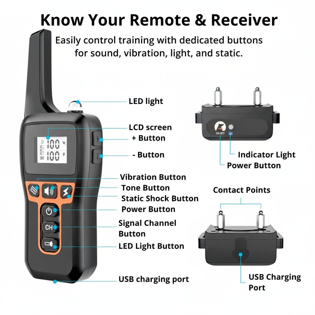 Sisica | 1000m Waterproof Dog Training Collar | Rechargeable, Remote Control & Adjustable for Small, Medium, and Large Dogs