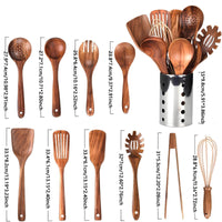 Sisica | 11-Piece Natural Teak Cooking Utensil Set with Holder