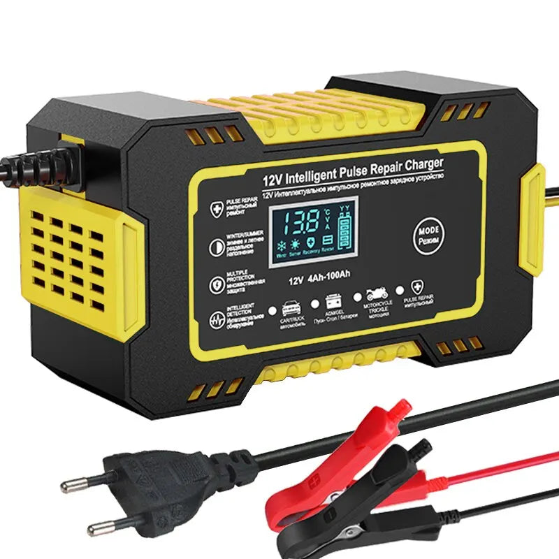 Charly | 12V 6A Smart Car Battery Charger | Pulse Repair, LCD Display & Fast Charging for AGM, Gel & Lead Acid Batteries