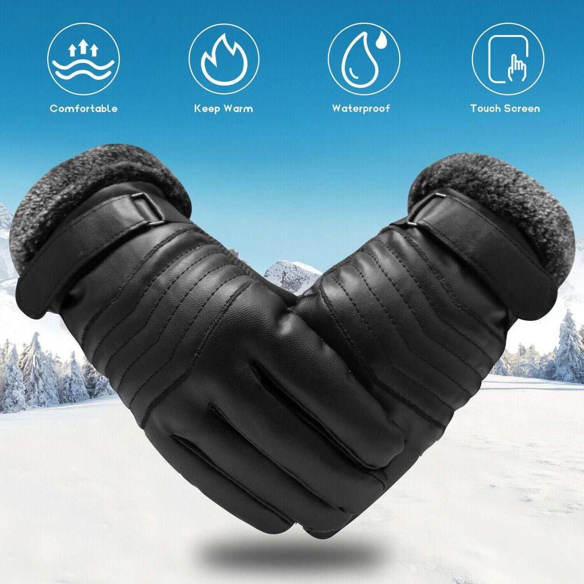 Charly | -30℃ Waterproof, Warm Leather Ski Gloves for Winter | Touchscreen Compatible
