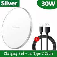 Sisica | 30W Fast Wireless Charging Pad | Premium USB C Charging Cable MagSafe Charger for Apple iPhone, Samsung & Android - Fast Wireless Charging Pad
