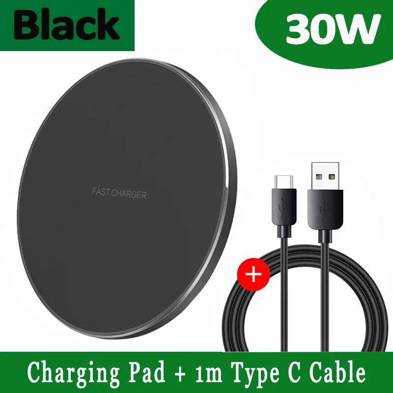 Sisica | 30W Fast Wireless Charging Pad | Premium USB C Charging Cable MagSafe Charger for Apple iPhone, Samsung & Android - Fast Wireless Charging Pad