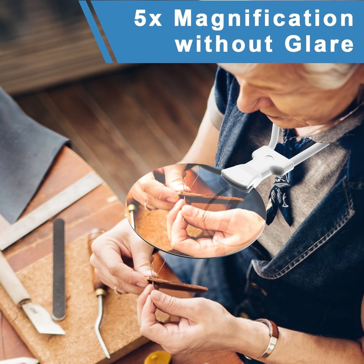 Sisica | 5X Neck Magnifier - Hands-Free for Seniors, Crafts