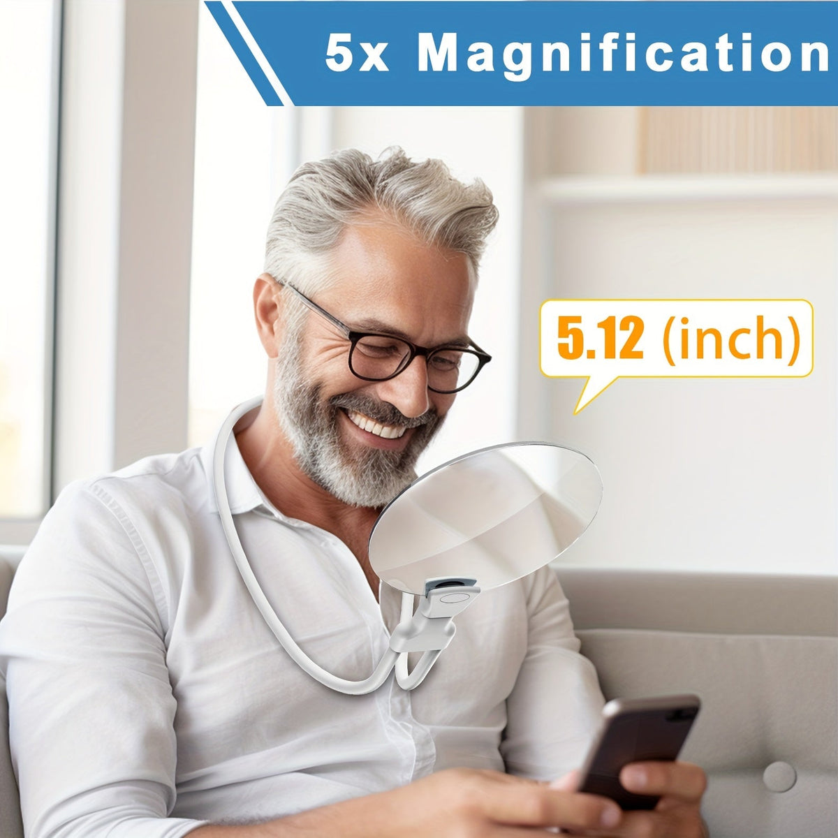 Sisica | 5X Neck Magnifier - Hands-Free for Seniors, Crafts