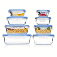 Charly | 8-Pack Glass Food Storage Containers – Airtight Meal Prep Bento Boxes with Leakproof, Lockable Lids, Microwave, Oven, Freezer, and Dishwasher Safe, BPA-Free