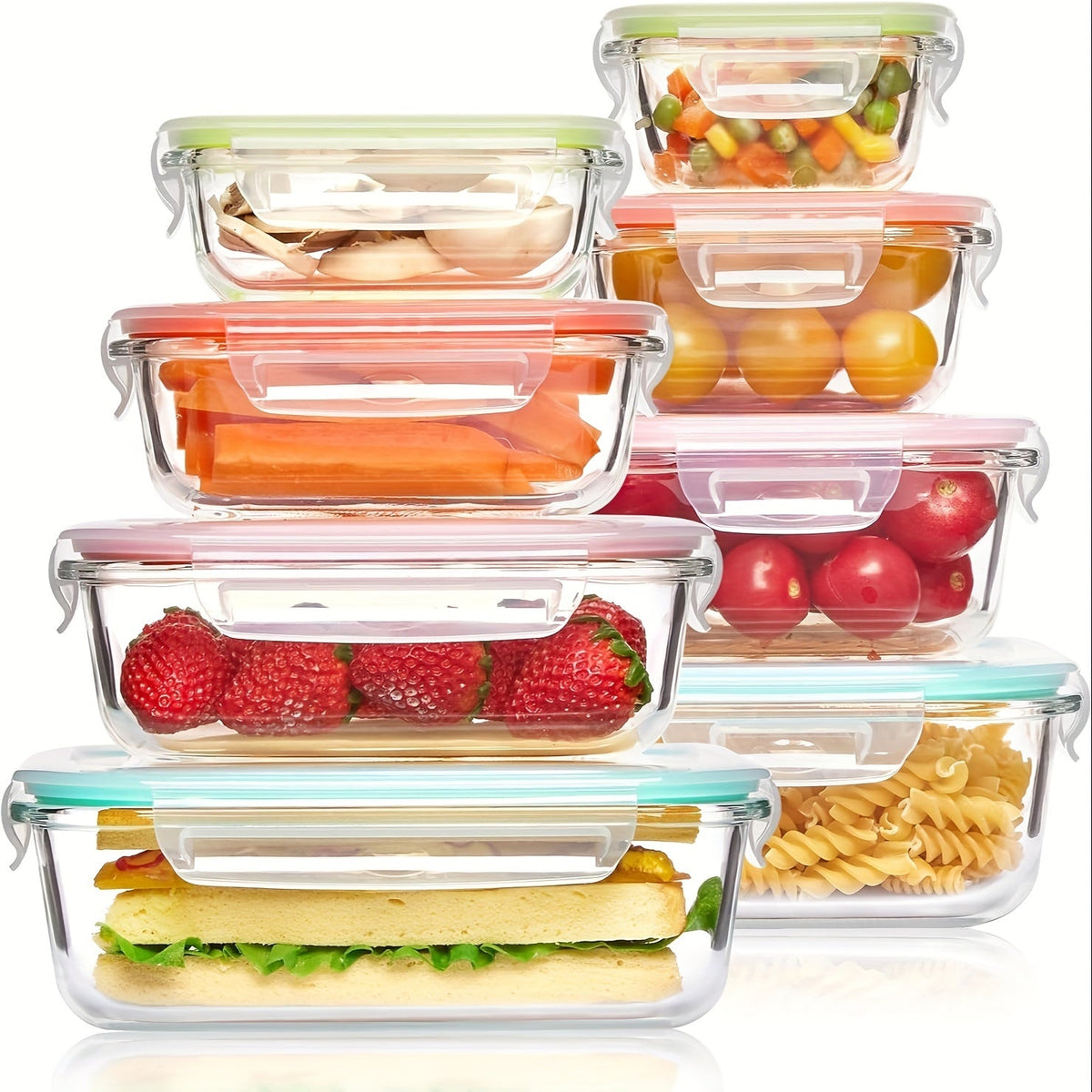 Charly | 8-Pack Glass Food Storage Containers – Airtight Meal Prep Bento Boxes with Leakproof, Lockable Lids, Microwave, Oven, Freezer, and Dishwasher Safe, BPA-Free