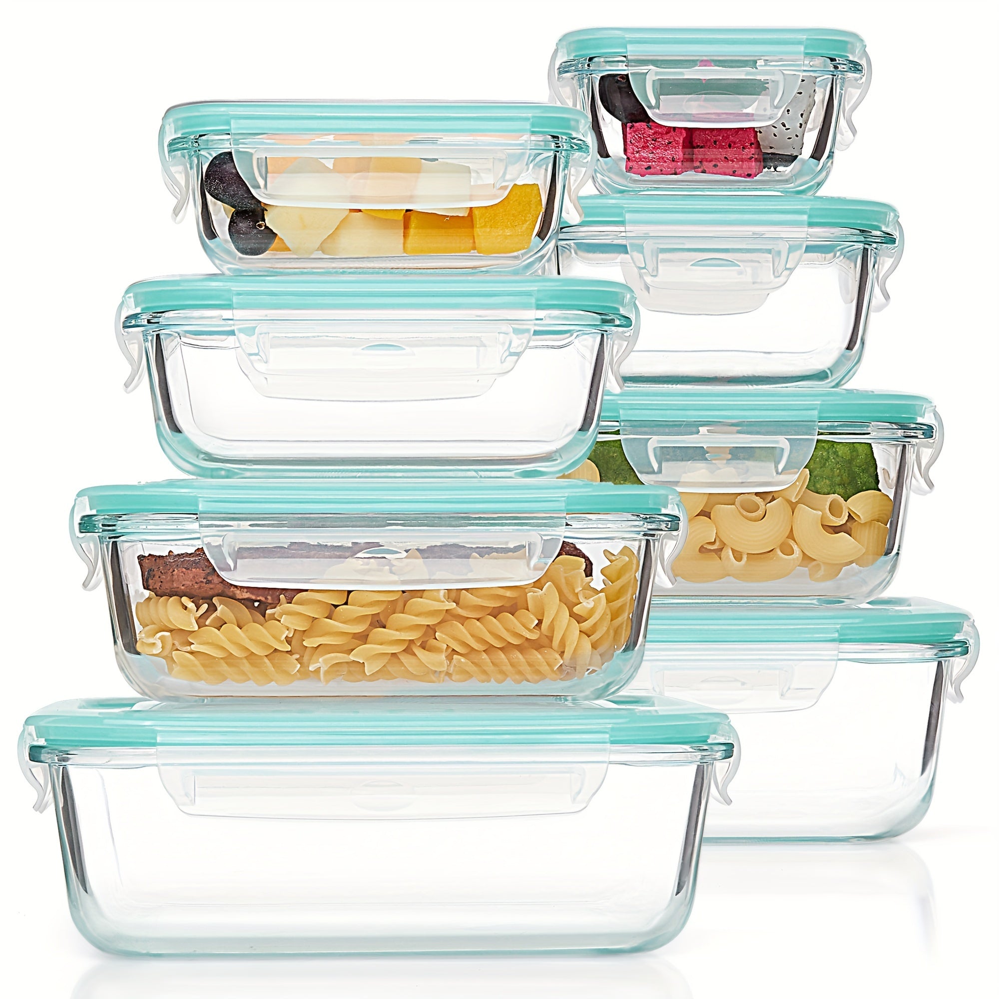 Charly | 8-Pack Glass Food Storage Containers – Airtight Meal Prep Bento Boxes with Leakproof, Lockable Lids, Microwave, Oven, Freezer, and Dishwasher Safe, BPA-Free