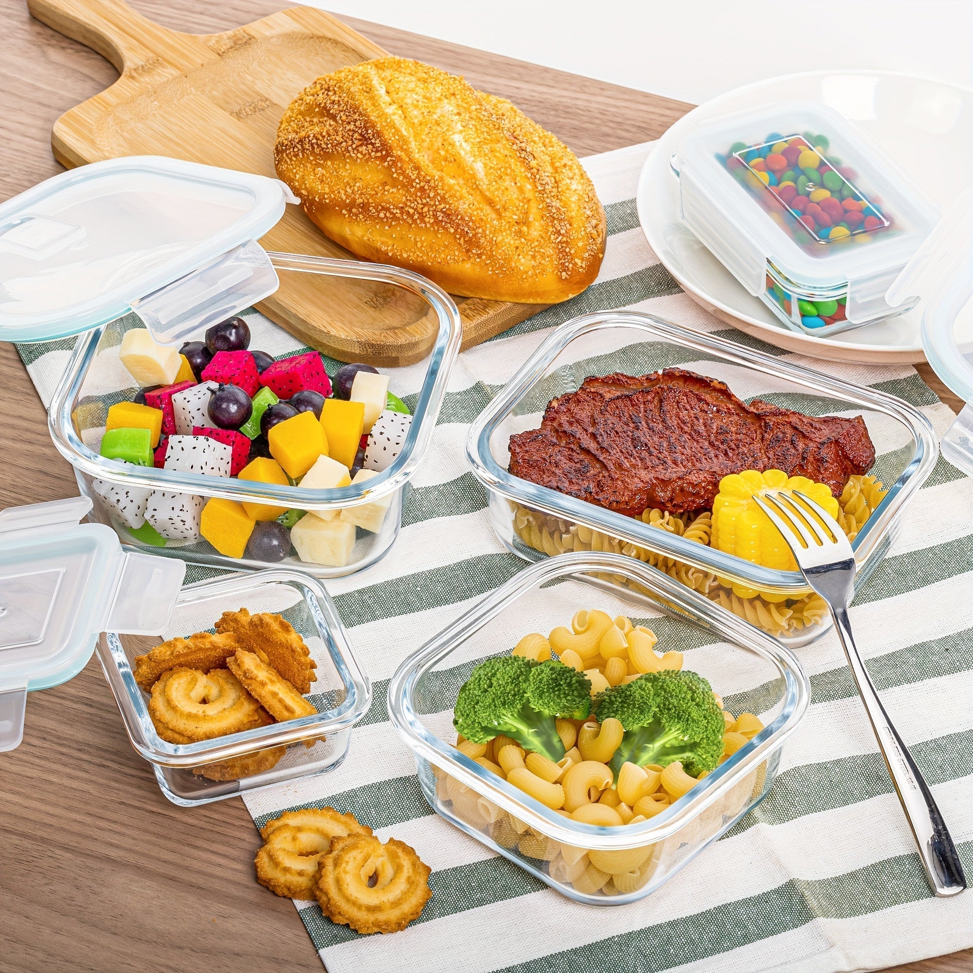 Sisica | 8-Pack Glass Food Storage Containers – Airtight Meal Prep Bento Boxes with Leakproof, Lockable Lids, Microwave, Oven, Freezer, and Dishwasher Safe, BPA-Free