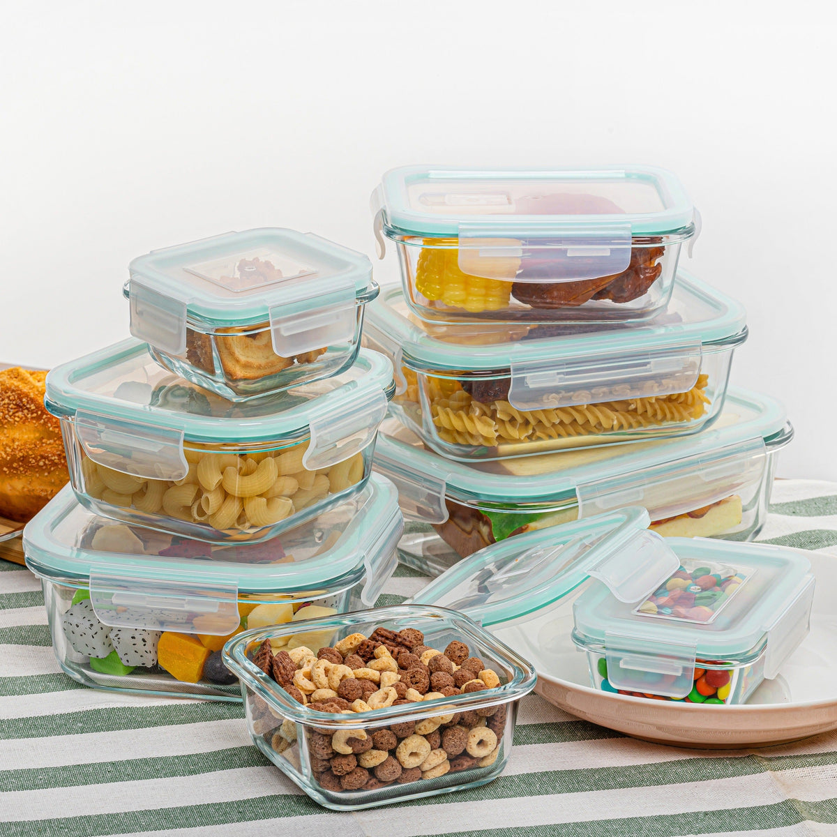 Sisica | 8-Pack Glass Food Storage Containers – Airtight Meal Prep Bento Boxes with Leakproof, Lockable Lids, Microwave, Oven, Freezer, and Dishwasher Safe, BPA-Free