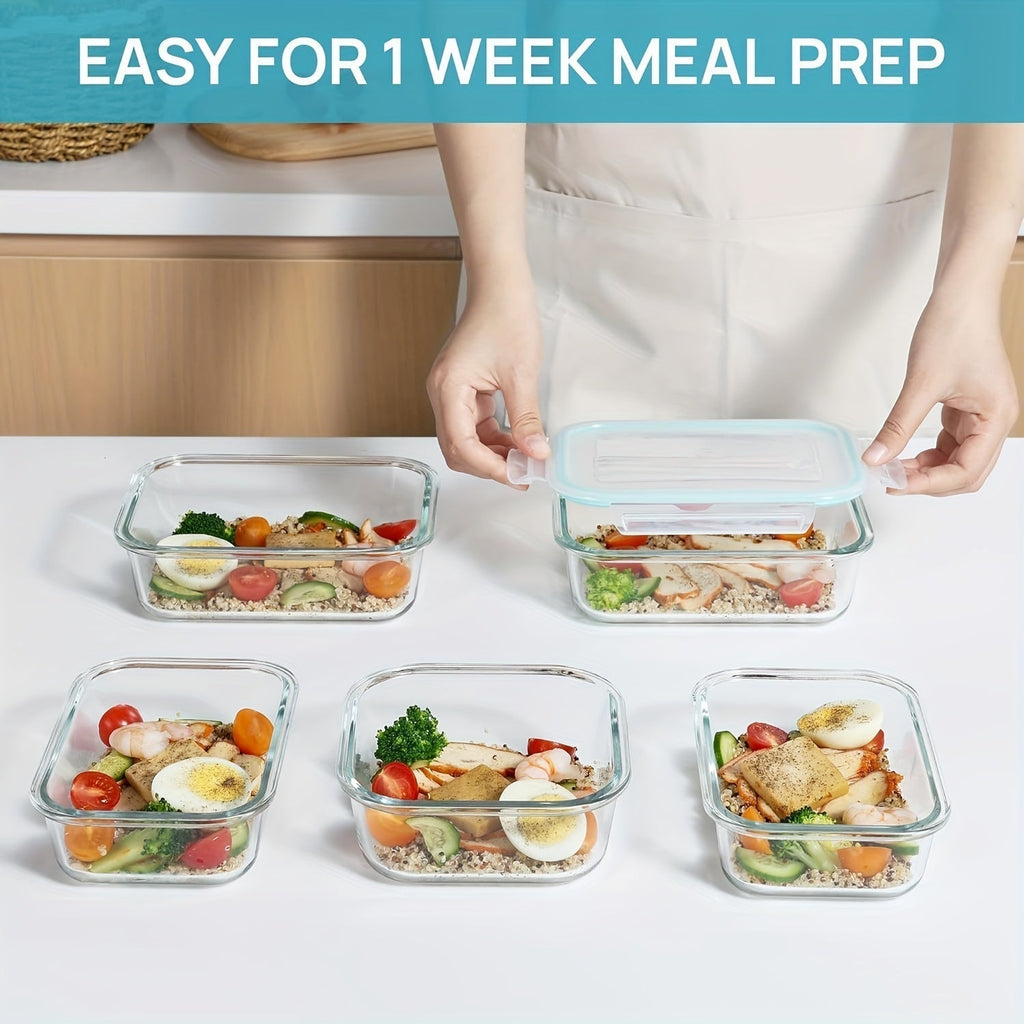 Sisica | 8-Pack Glass Food Storage Containers – Airtight Meal Prep Bento Boxes with Leakproof, Lockable Lids, Microwave, Oven, Freezer, and Dishwasher Safe, BPA-Free