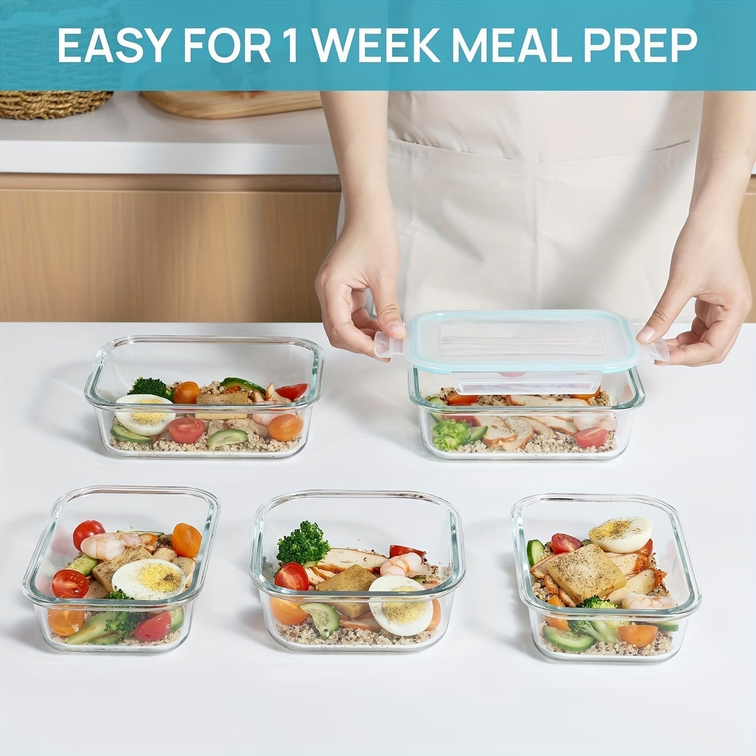 Sisica | 8-Pack Glass Food Storage Containers – Airtight Meal Prep Bento Boxes with Leakproof, Lockable Lids, Microwave, Oven, Freezer, and Dishwasher Safe, BPA-Free