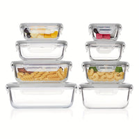 Charly | 8-Pack Glass Food Storage Containers – Airtight Meal Prep Bento Boxes with Leakproof, Lockable Lids, Microwave, Oven, Freezer, and Dishwasher Safe, BPA-Free