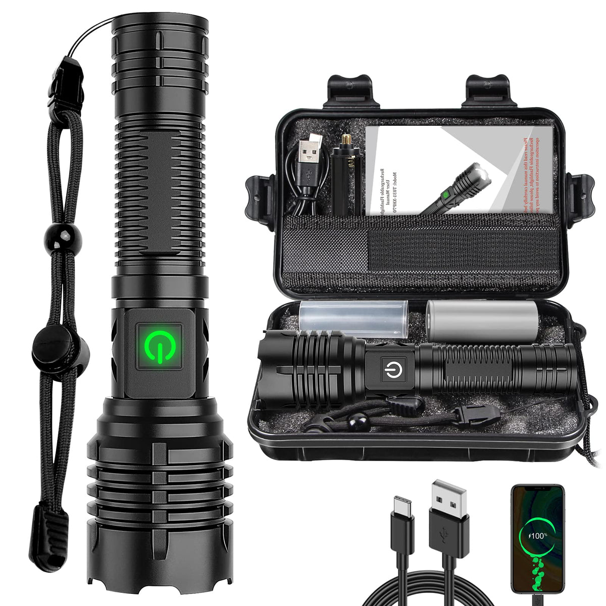 Banral Super Bright LED Flashlight - 100000 Lumens, IPX6 Waterproof