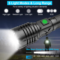Charly | Banral 100000 lumen rechargeable flashlight, IPX6 waterproof, 5 modes, zoomable, aluminum