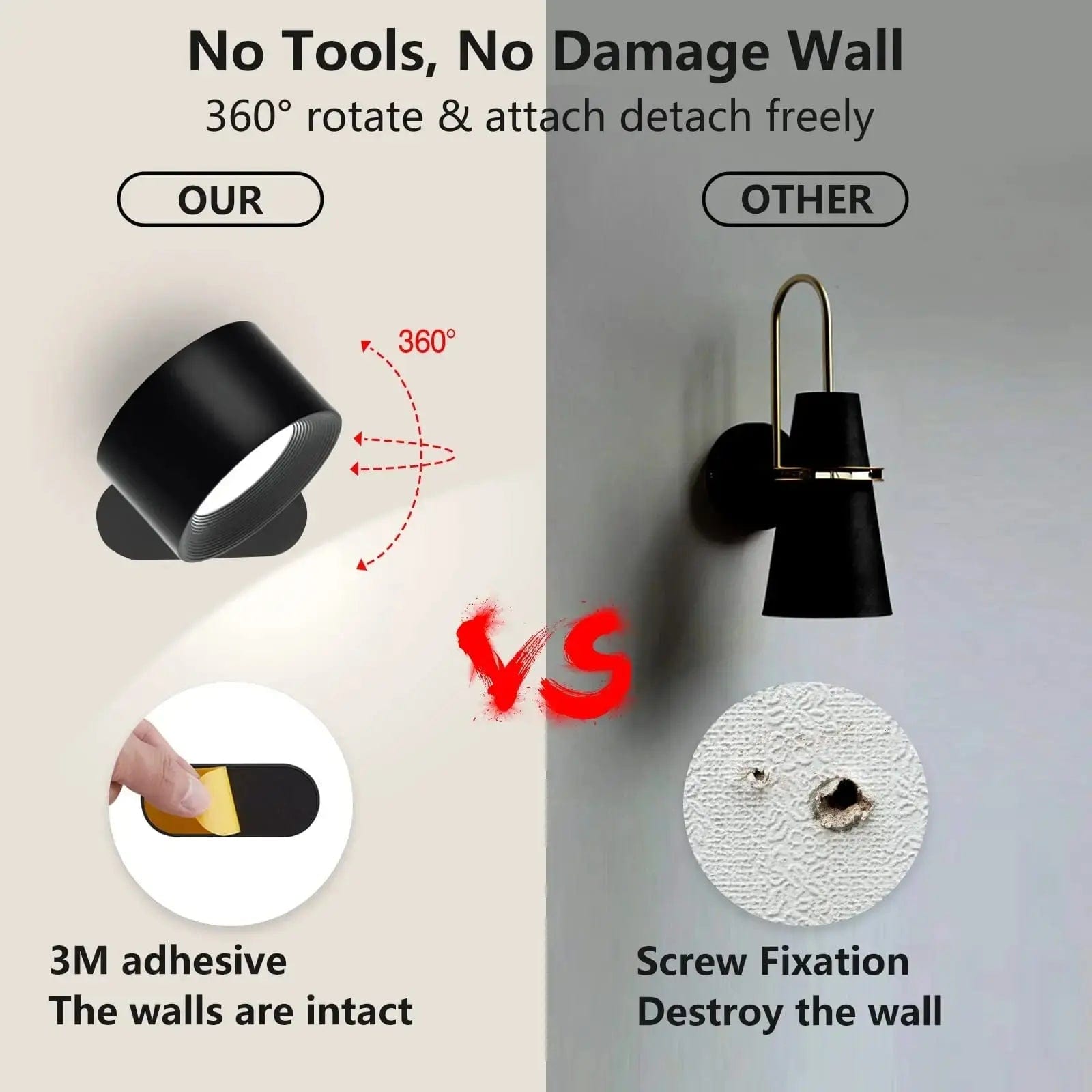 Sisica Wireless Wall Light - Rechargeable & 360° Adjustable