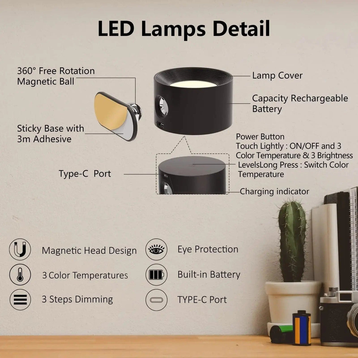 Sisica Wireless Wall Light - Rechargeable & 360° Adjustable