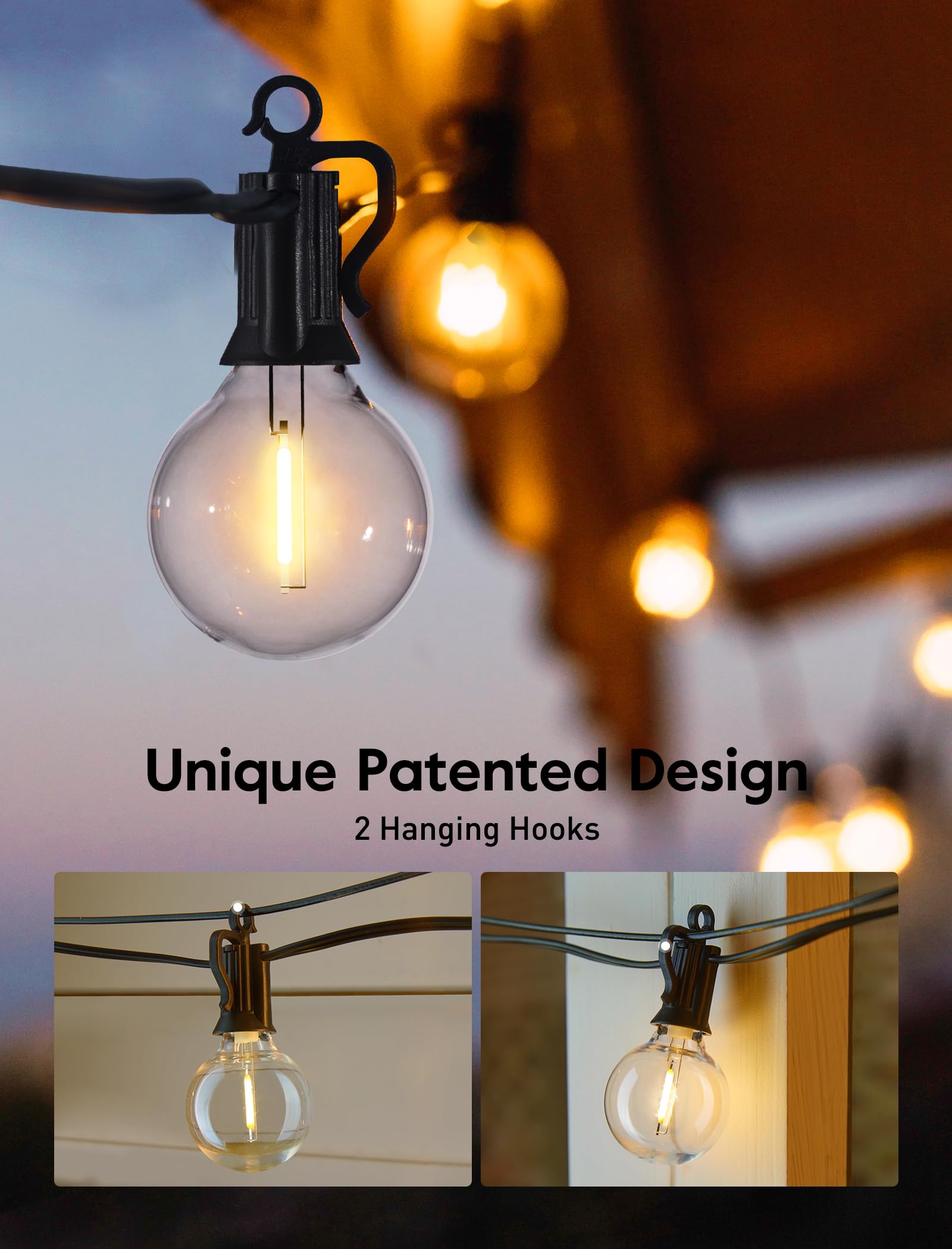 Sisica | Brightown 60Ft Outdoor String Lights - G40 Globe LED Patio Lights with 32 Shatterproof Bulbs