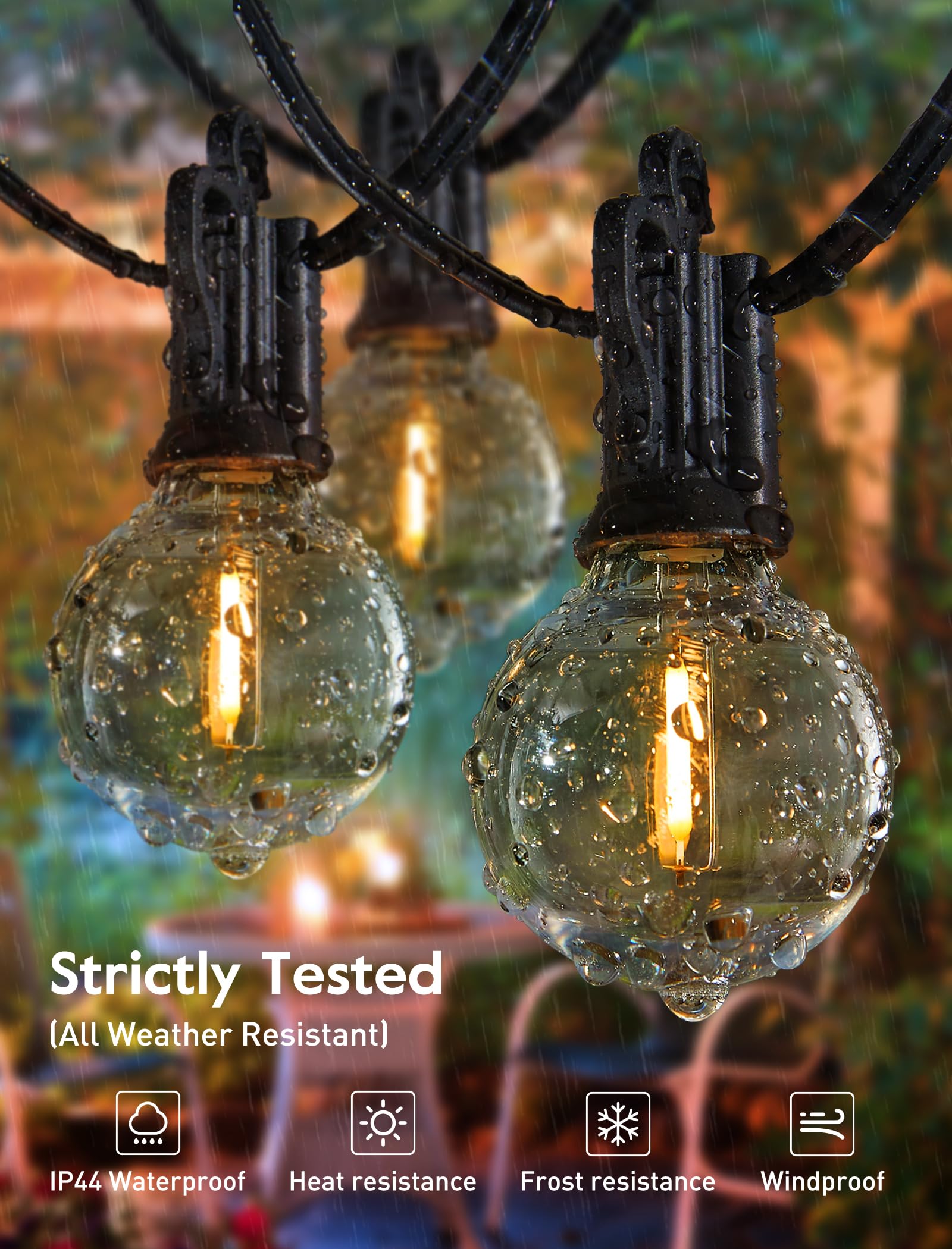 Sisica | Brightown 60Ft Outdoor String Lights - G40 Globe LED Patio Lights with 32 Shatterproof Bulbs
