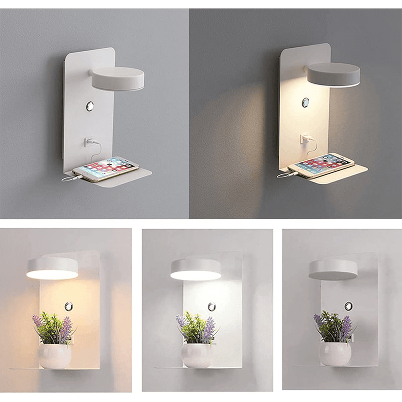 Sisica | Rotating LED Bedside Lamp with Integrated Charger & Shelf