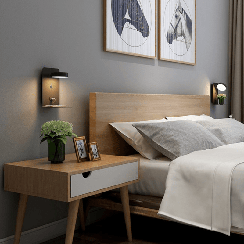 Sisica | Rotating LED Bedside Lamp with Integrated Charger & Shelf