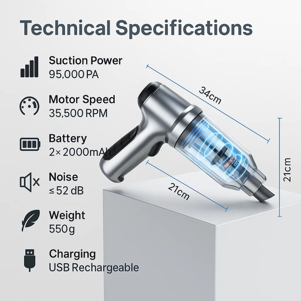 Sisica | Car Vacuum Cleaner - Powerful and Compact Car Vac for Quick Cleaning