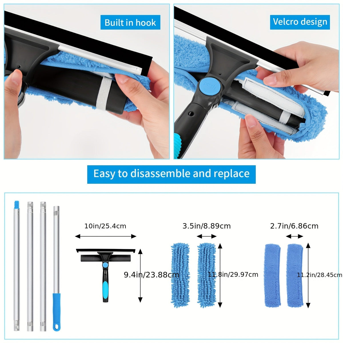 Sisica | Extendable Window Washer with Squeegee - Streak-Free Glass Tool