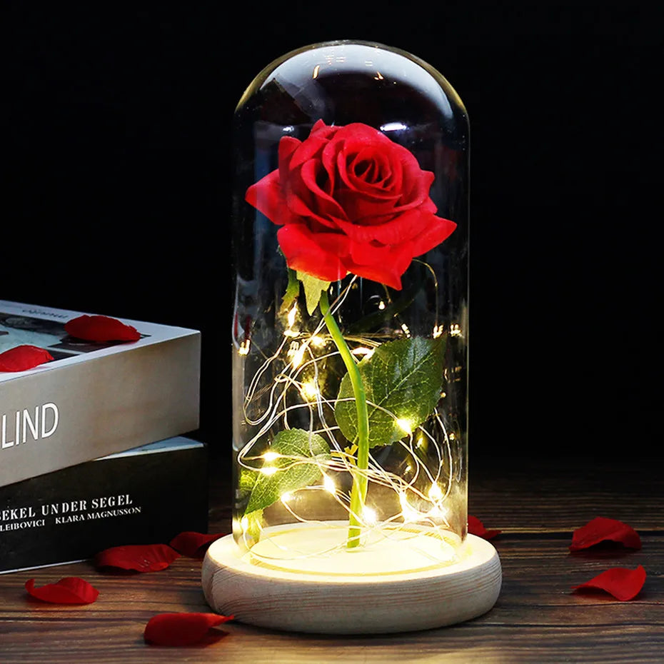 Forever Rose with LED Lights Under Glass Dome