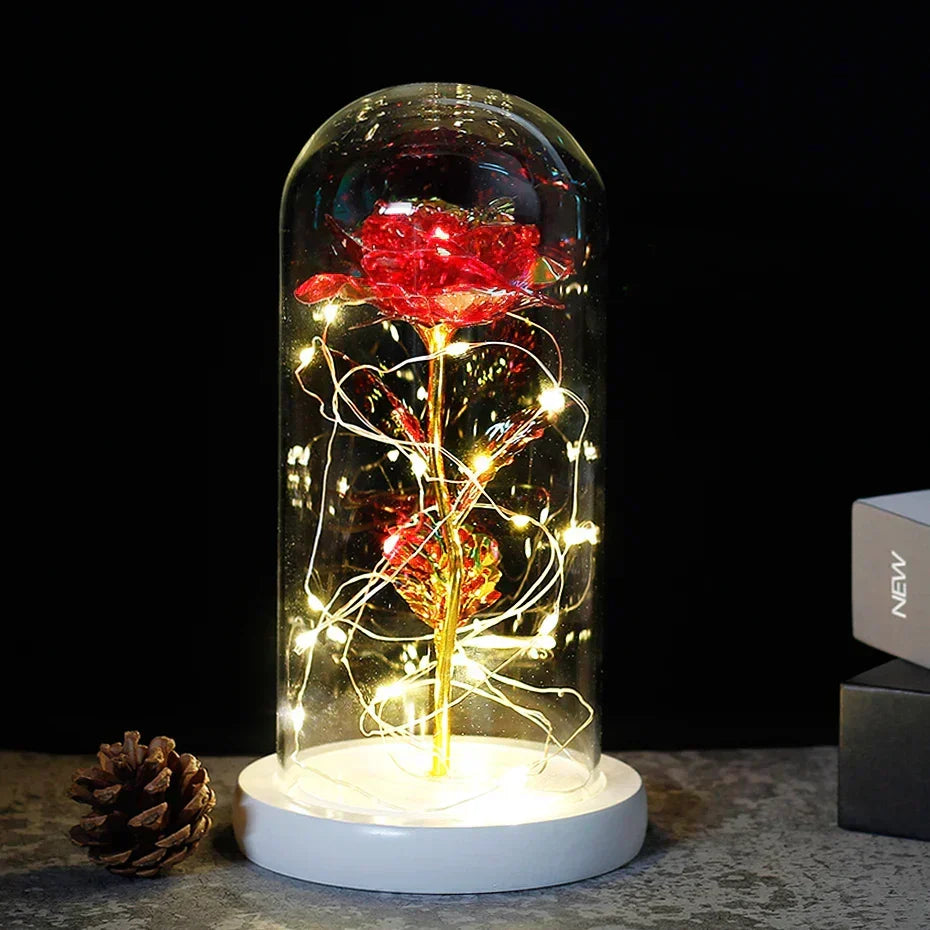 Forever Rose with LED Lights Under Glass Dome