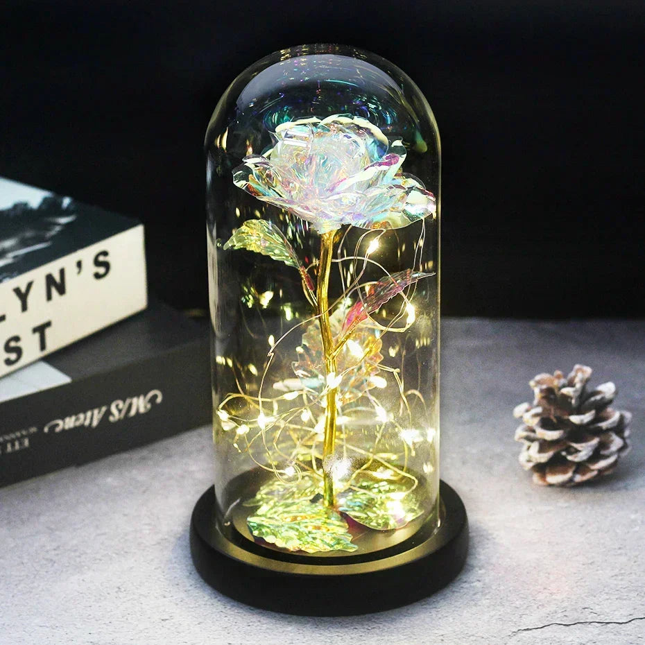 Forever Rose with LED Lights Under Glass Dome