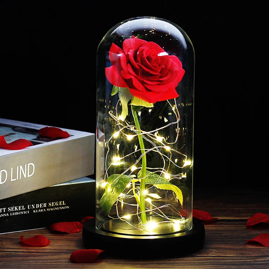 Forever Rose with LED Lights Under Glass Dome