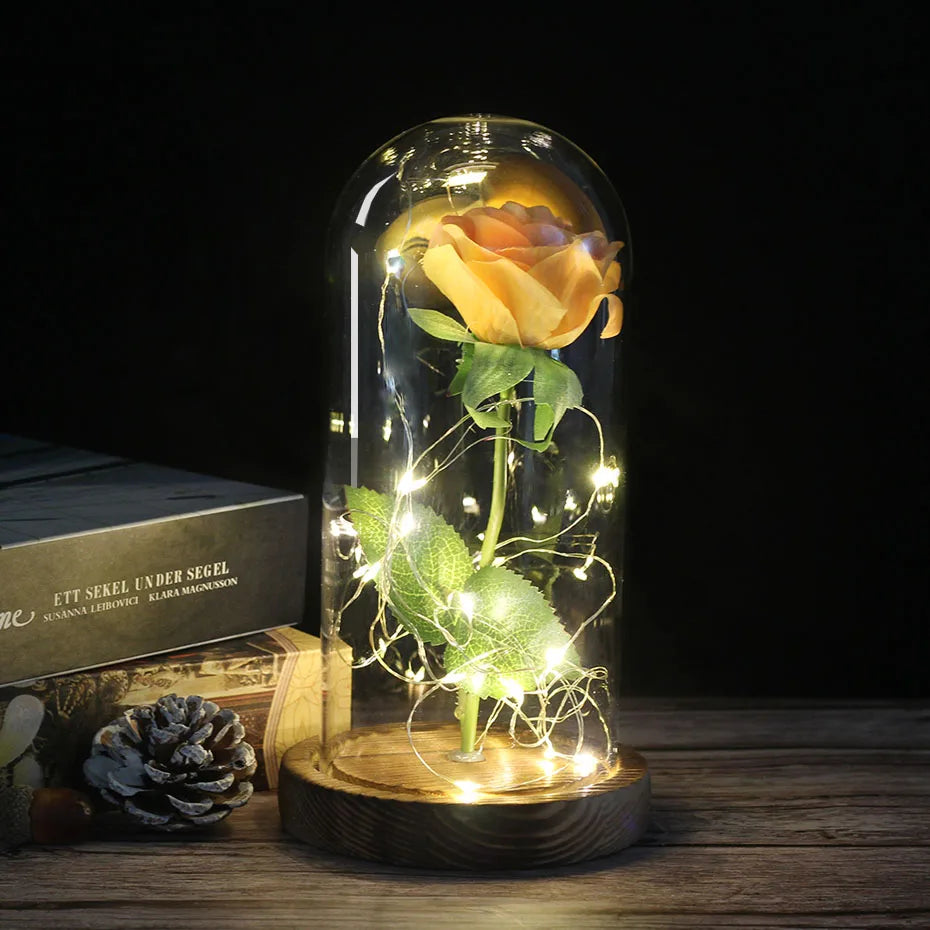 Forever Rose with LED Lights Under Glass Dome